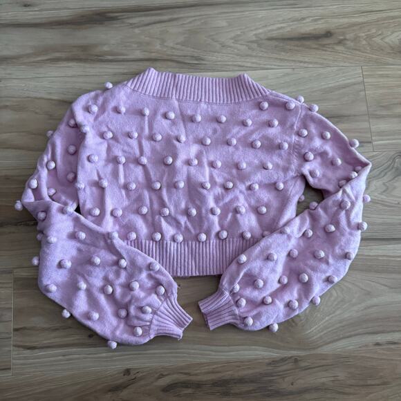 NWOT Dolls Kill Sugar Thrillz Purple Pom Pom Cropped Cardigan - Picture 2 of 4